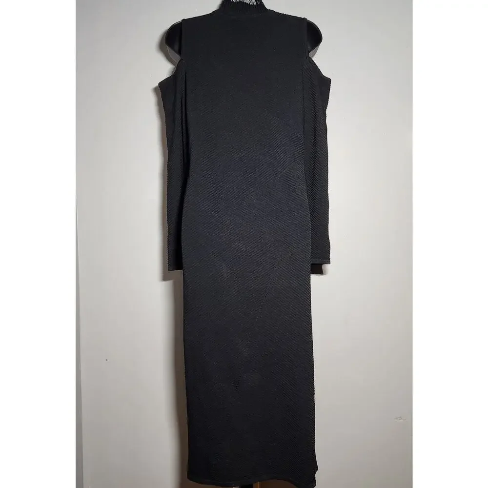 Donna Karan New York Women's Black Mock Neck Textured Cold-Shoulder Dress Size M